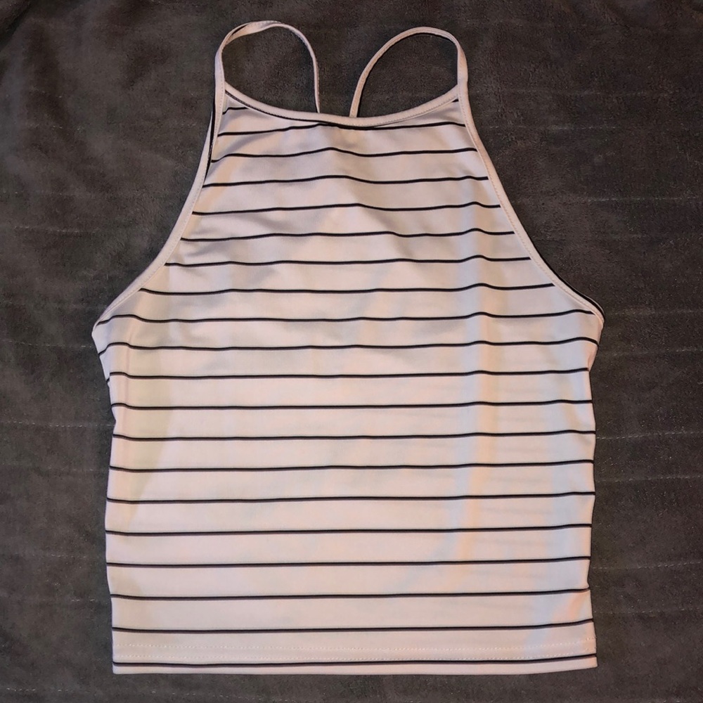 white cropped shirt with black stripes